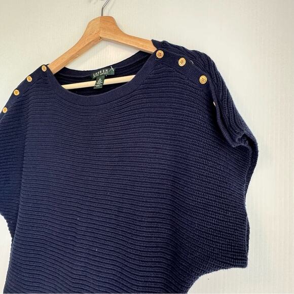 Lauren by Ralph Lauren navy boatneck short sleeve sweater size medium - Picture 3 of 6